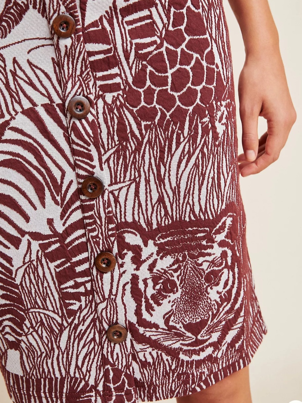 Anthropologie Animal Print Button-Front Midi Skirt in Maroon and Cream.Size XL
